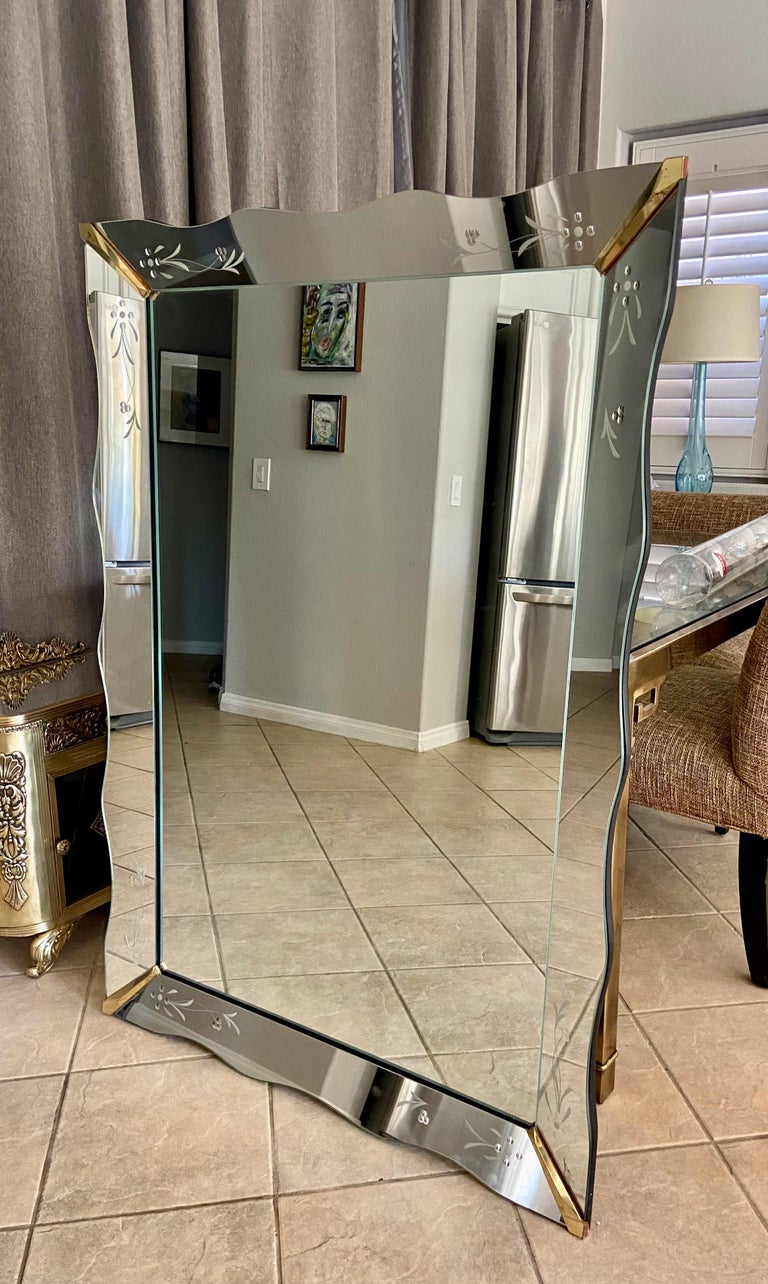 Large Art Deco Scalloped Etched Wall Mirror For Sale at 1stDibs