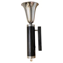 Vintage Large Art Deco Sconce with Large Chrome Horn and Black Base with Lucite Detail