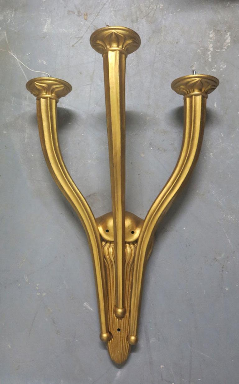 French 1940s Palatial Scale Art Deco Gold Sconces Ruhlmann Style-set of 6 For Sale