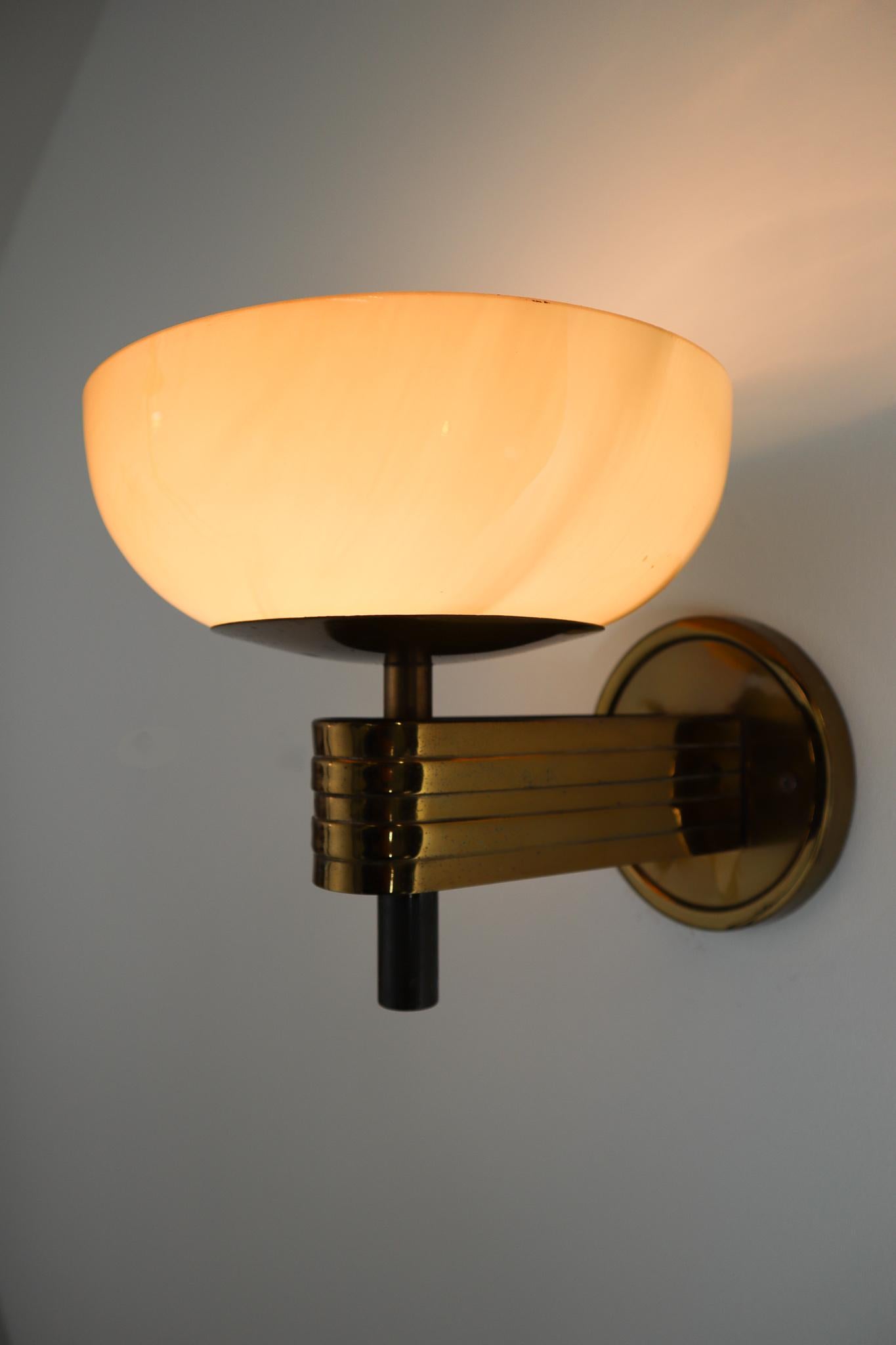 Large Art Deco Sconce with Opaline Glass and Brass Manufactured in Germany 1930 In Good Condition In Almelo, NL