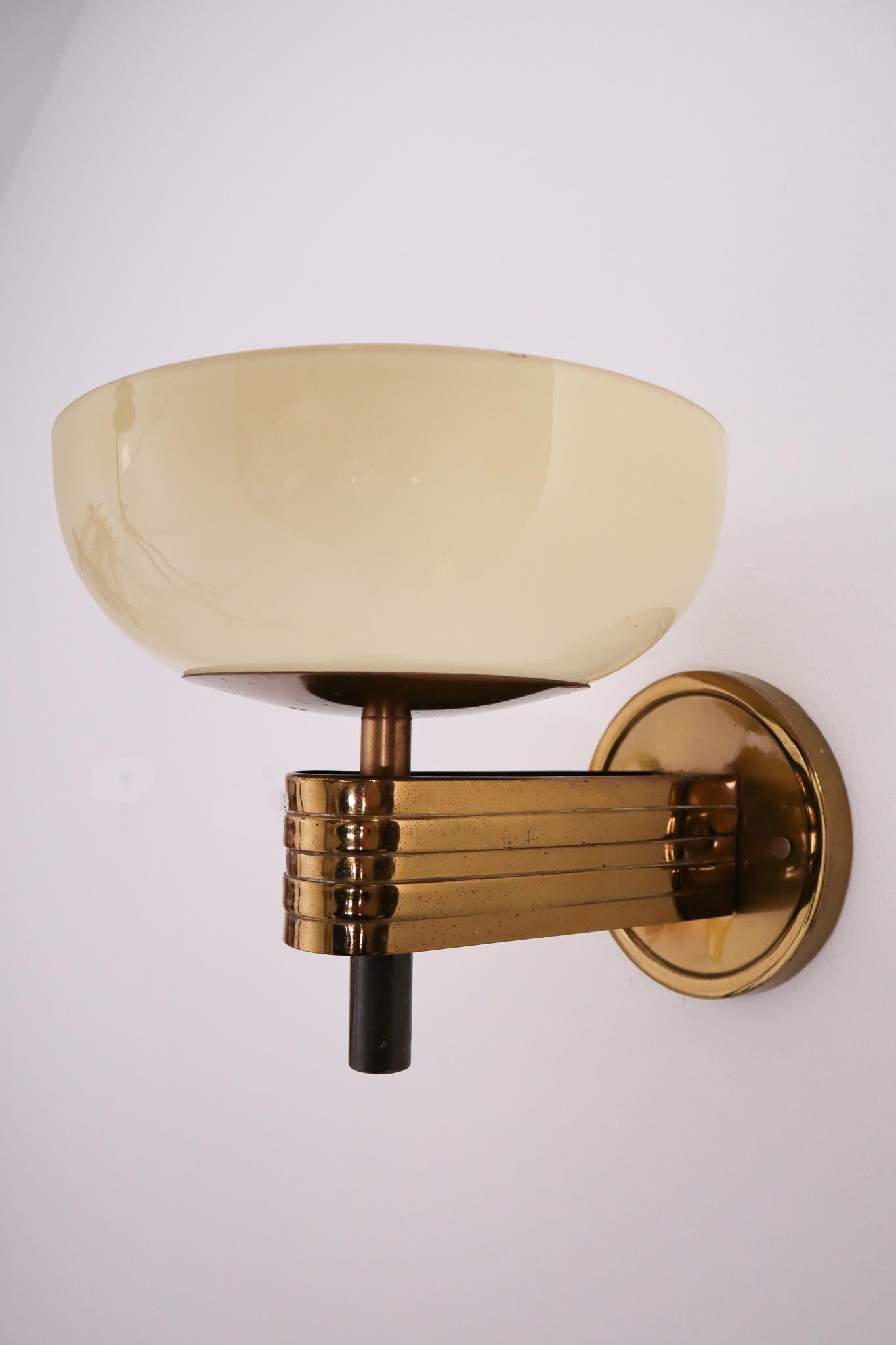 20th Century Large Art Deco Sconce with Opaline Glass and Brass Manufactured in Germany 1930