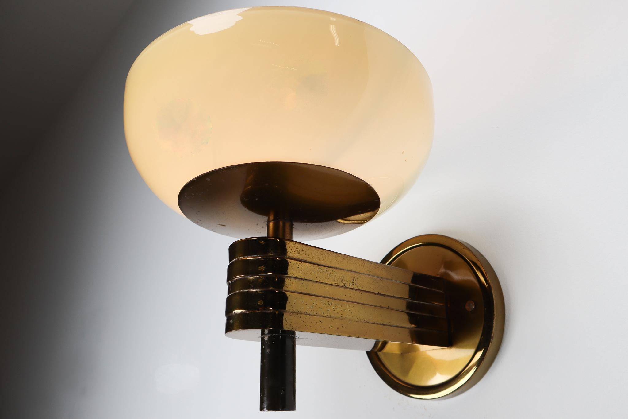 Large Art Deco Sconce with Opaline Glass and Brass Manufactured in Germany 1930 1