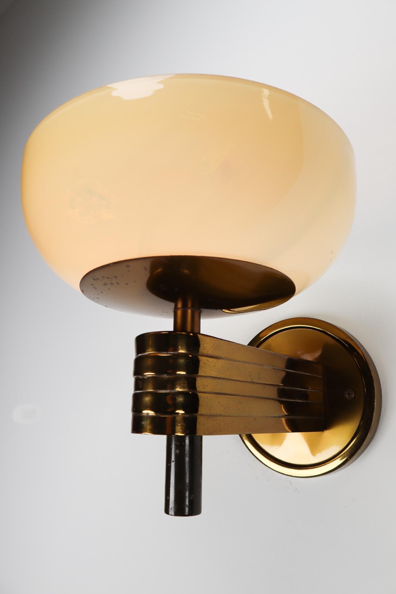 Large Art Deco Sconce with Opaline Glass and Brass Manufactured in Germany 1930 3