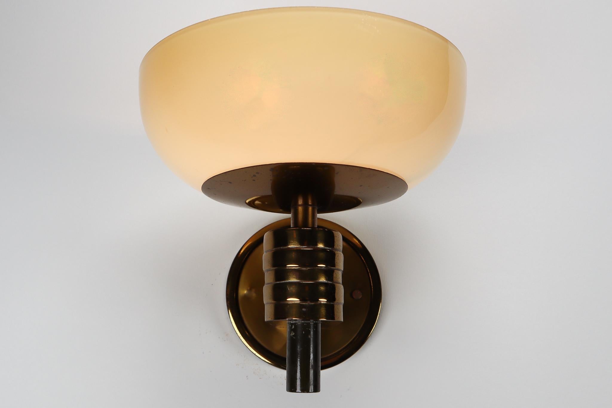 Large Art Deco Sconce with Opaline Glass and Brass Manufactured in Germany 1930 4