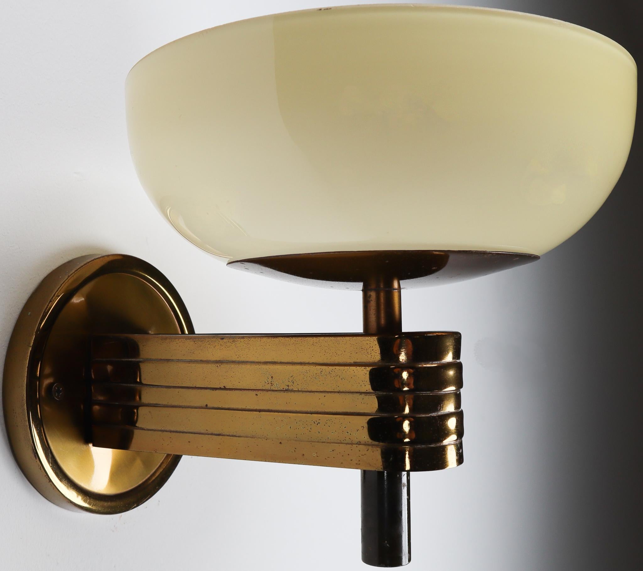 Large Art Deco Sconce with Opaline Glass and Brass Manufactured in Germany 1930 5