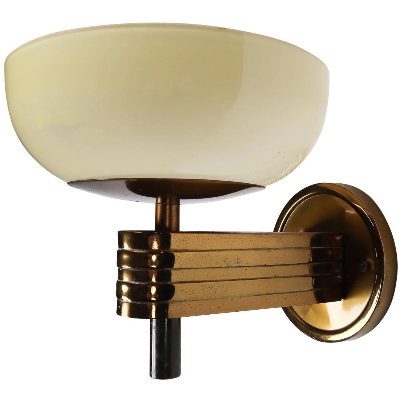 Large Art Deco Sconce with Opaline Glass and Brass Manufactured in Germany 1930