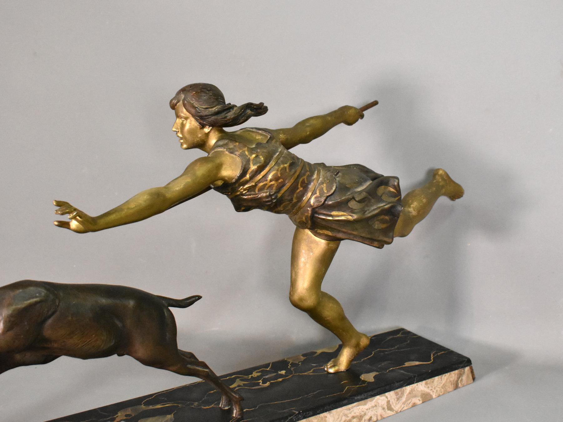 Large Art Deco Sculpture Diana the Huntress by Carlier 13