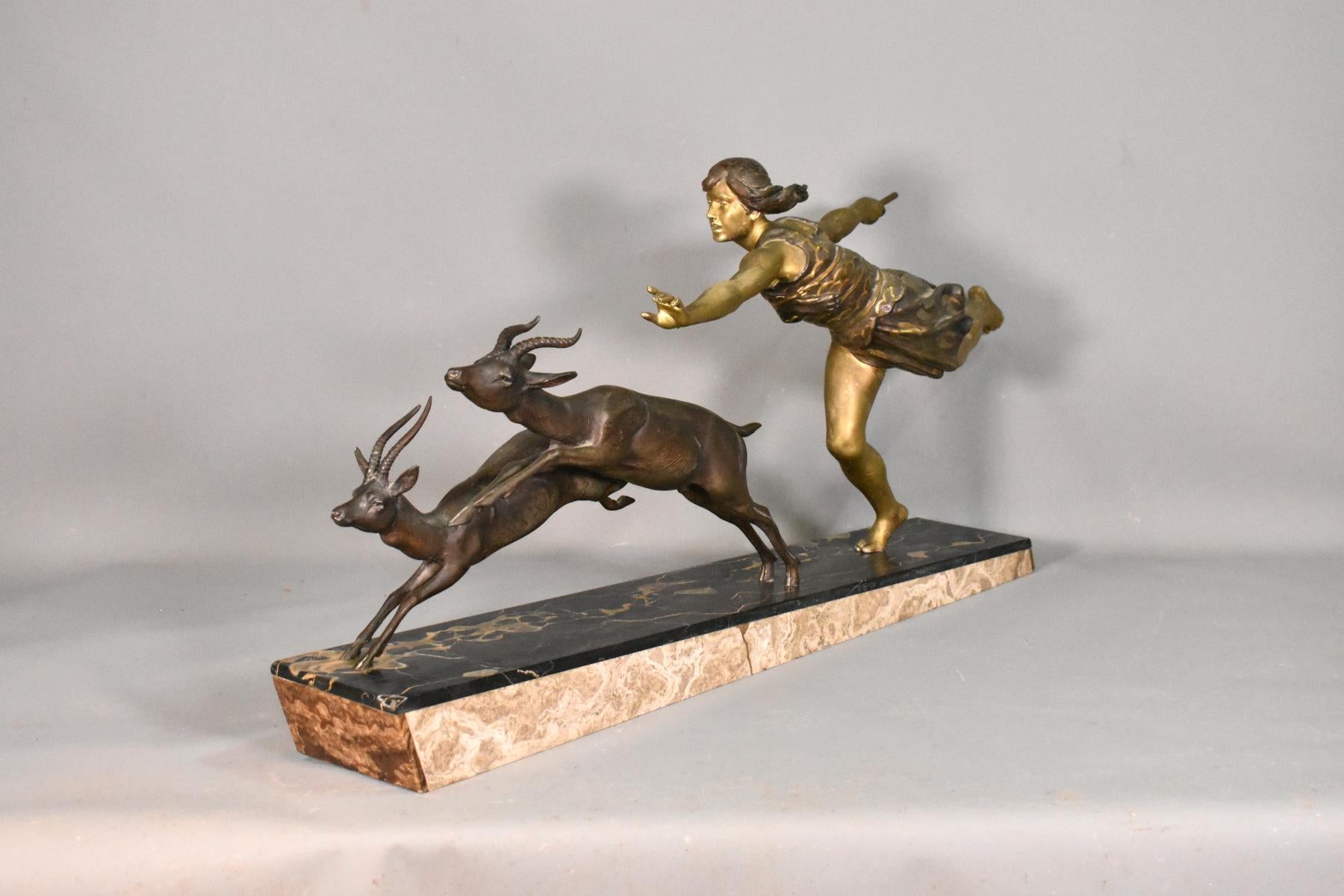 Large Art Deco Sculpture Diana the Huntress by Carlier In Good Condition In SAINTE-COLOMBE, FR