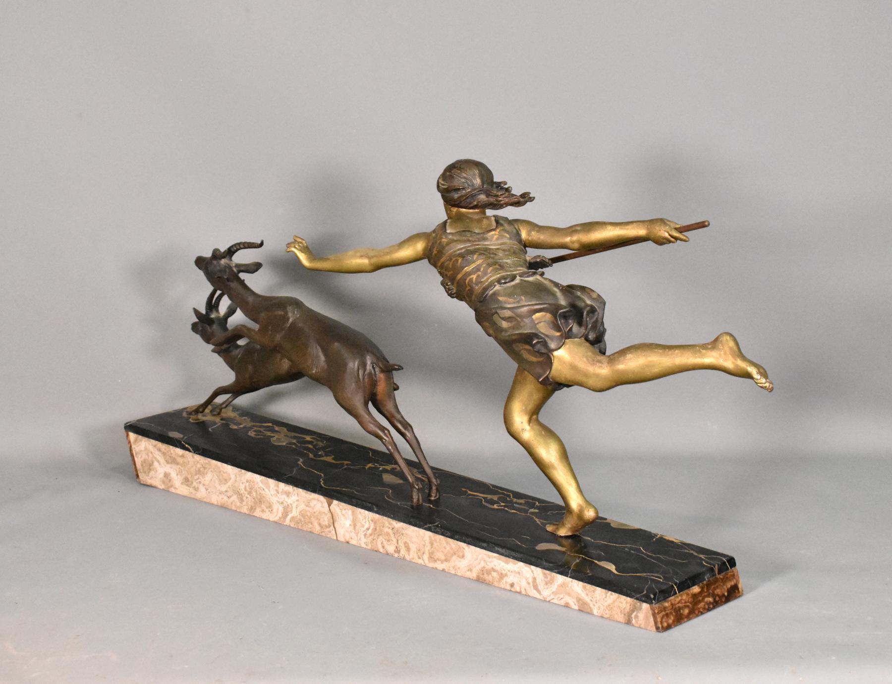 Bronze Large Art Deco Sculpture Diana the Huntress by Carlier