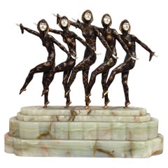Large Art Deco Sculpture of Five Chiparus Style Dancers with a Marble Base