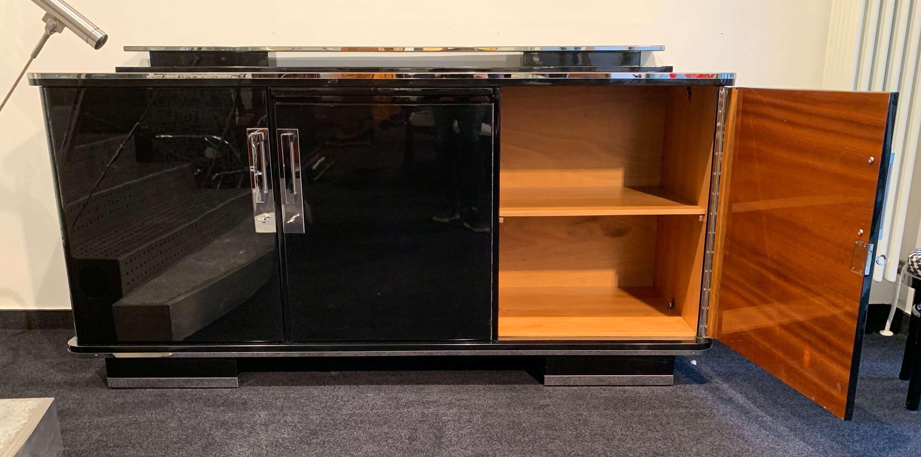 Mid-20th Century Large Art Deco Sideboard, Black Lacquer and Nickel, Germany, circa 1930