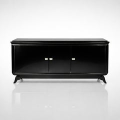 Large Art Deco Sideboard / Credenza – Black Lacquer, Brass, 1940s