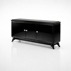 Large Art Deco Sideboard / Credenza – Black Lacquer, Brass, 1940s