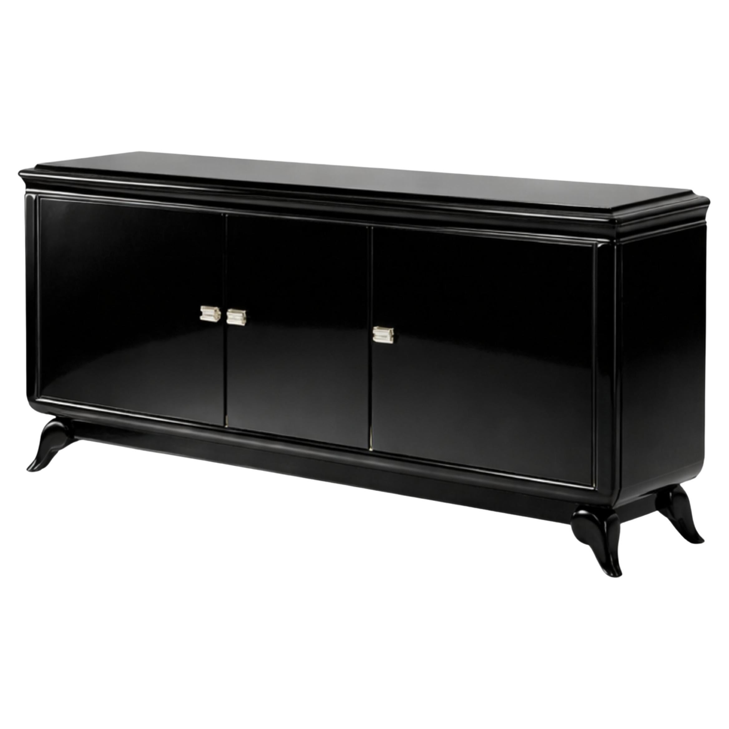 Large Art Deco Sideboard / Credenza – Black Lacquer, Brass, 1940s