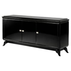 Large Art Deco Sideboard / Credenza – Black Lacquer, Brass, 1940s