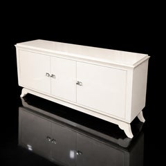 Großes Art-Deco-Sideboard / Kredenz - Off-White-Lack, Messing, 1940er Jahre