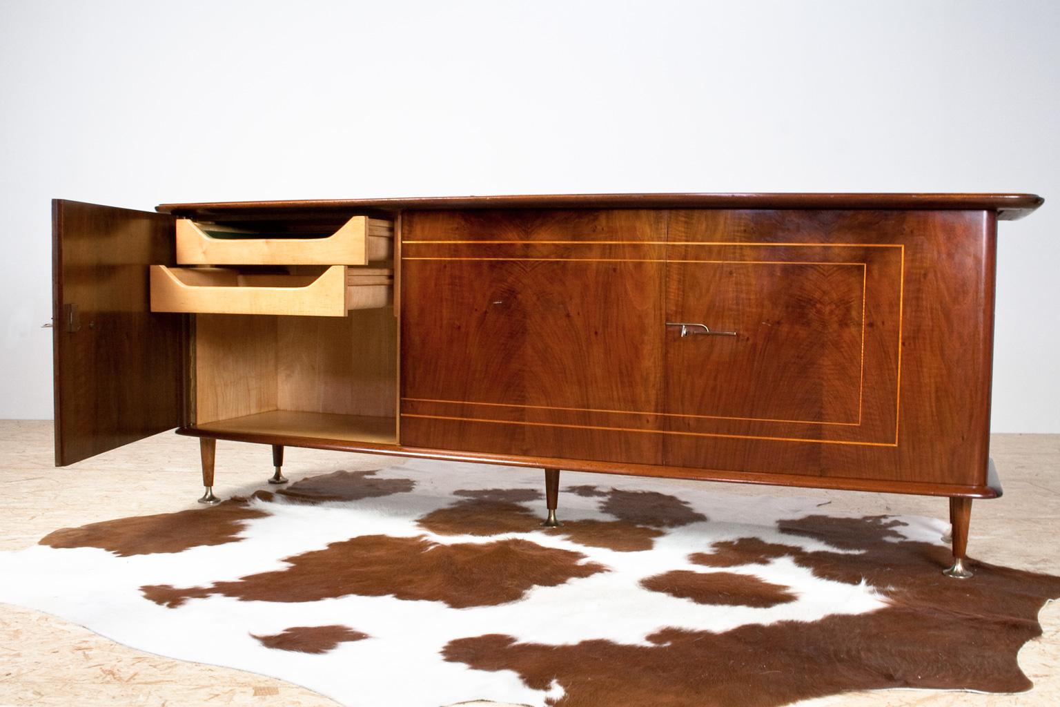 Large Art Deco Sideboard in Mahogany, Walnut and Brass by Abraham Patijn, 1950s 5