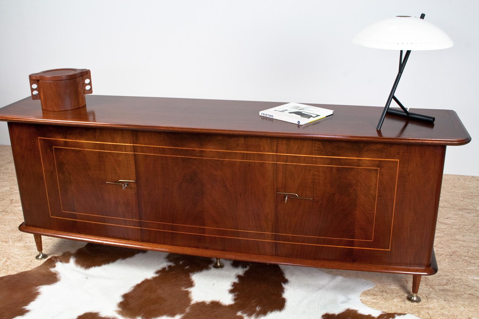 Dutch Large Art Deco Sideboard in Mahogany, Walnut and Brass by Abraham Patijn, 1950s
