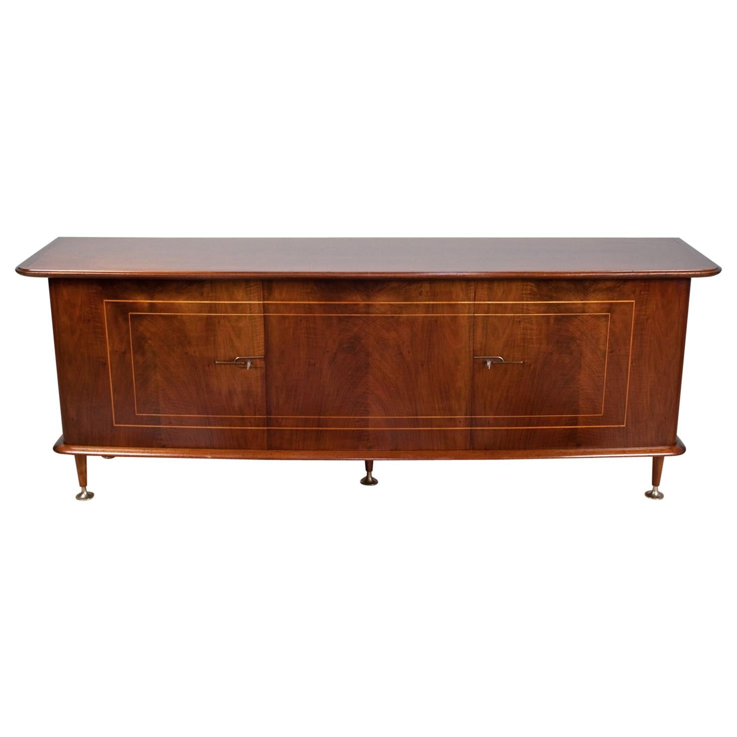 Large Art Deco Sideboard in Mahogany, Walnut and Brass by Abraham Patijn, 1950s