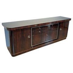 Großes Art Deco Sideboard, Makassar Ebenholz, Ahorn, Chrom, Frankreich um 1930