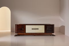 Large Art Deco sideboard with parchment inlays and black glass top, Italy, 1920s