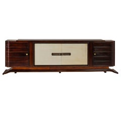 Large Art Deco sideboard with parchment inlays and black glass top, Italy, 1920s