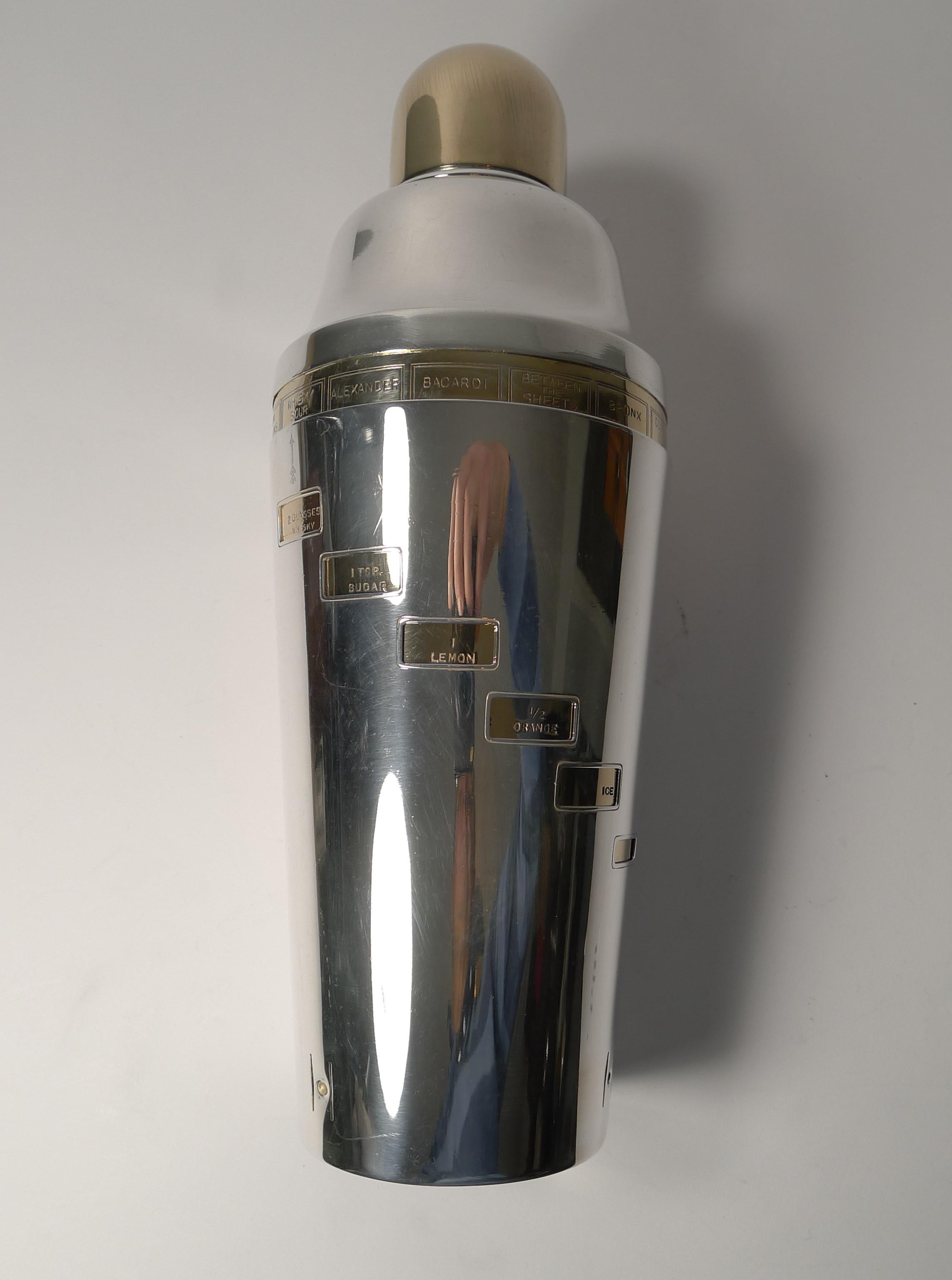 A fabulous vintage English recipe cocktail shaker having been professionally restored to it's former glory by our silversmith.

Similar to the American Napier cocktail shakers, this is an English version surprisingly unmarked by the maker, these