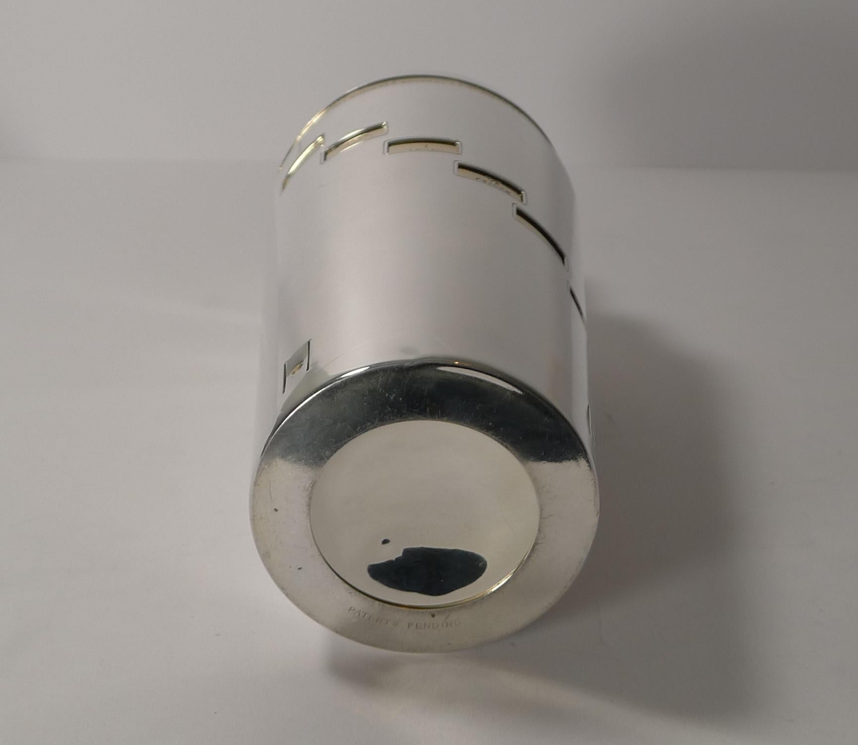 English Large Art Deco Silver and Gold-Plated Recipe / Menu Cocktail Shaker, circa 1935