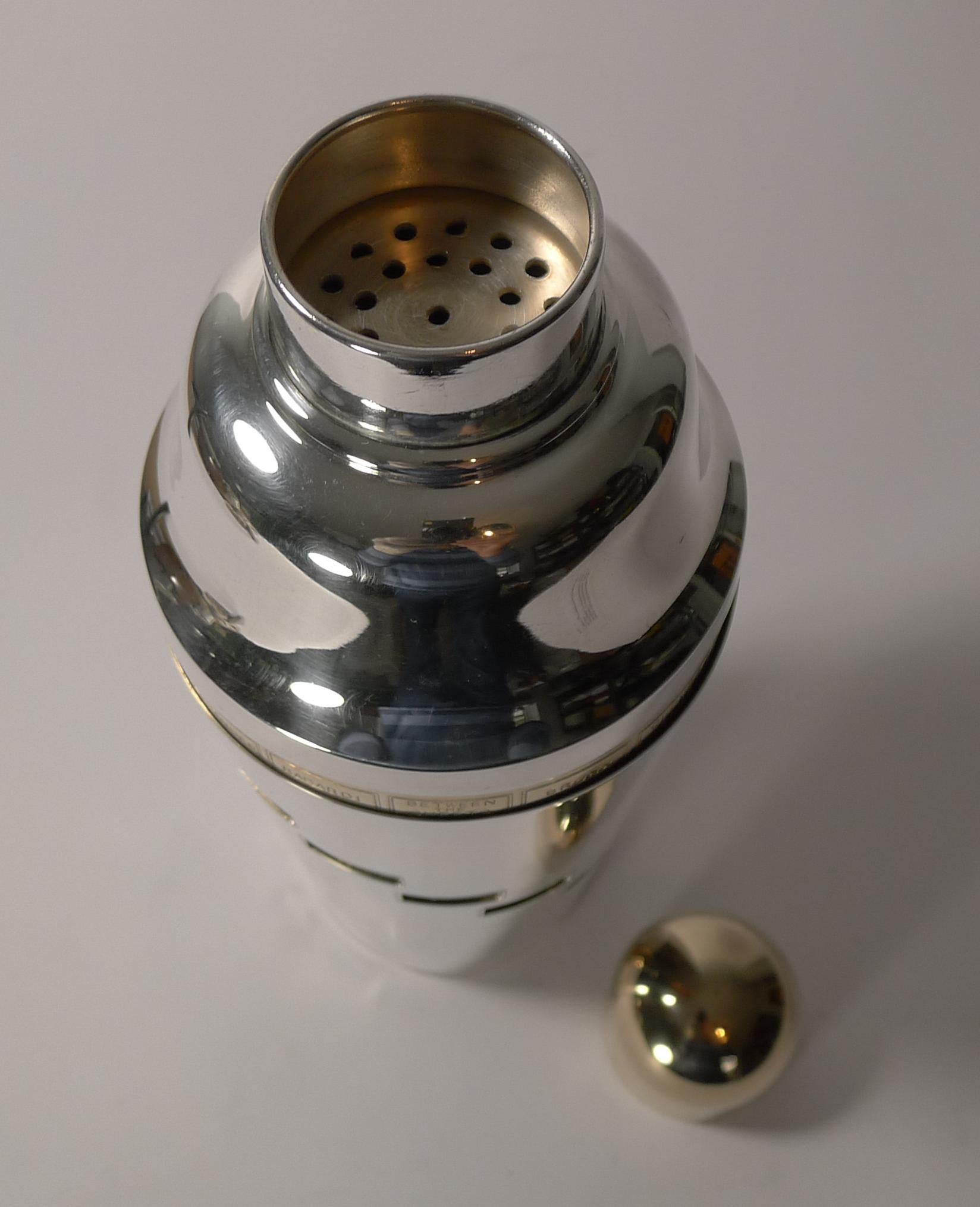 Large Art Deco Silver and Gold-Plated Recipe / Menu Cocktail Shaker, circa 1935 1