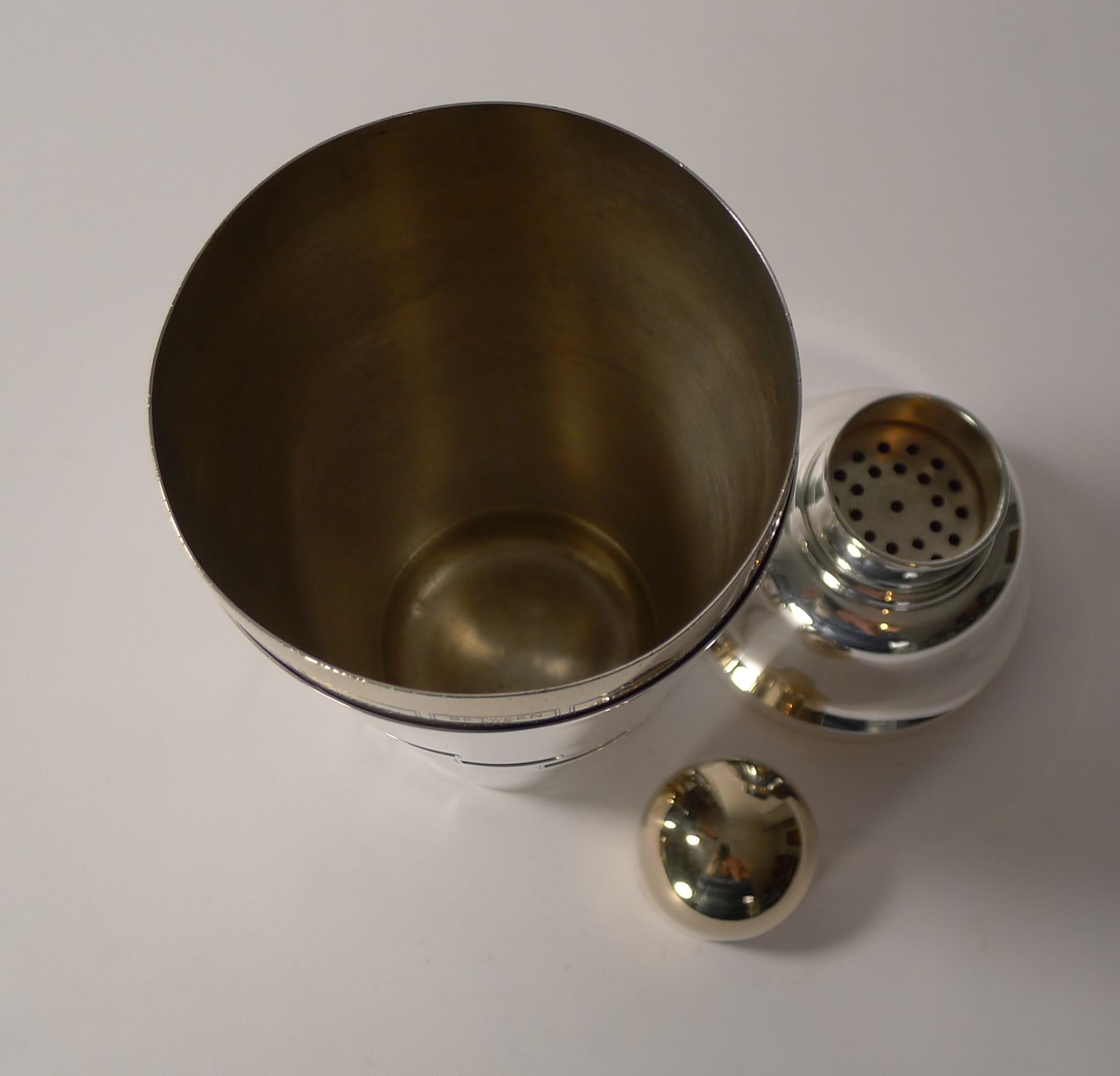 Large Art Deco Silver and Gold-Plated Recipe / Menu Cocktail Shaker, circa 1935 2