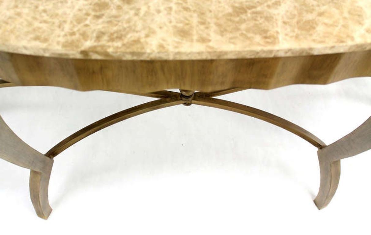 20th Century Large Art Deco Silver Leaf Metal Forged Marble-Top Demilune Console Table MINT! For Sale