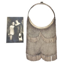 Large Art Deco Silver Mesh Flapper Styled Purse or Evening Handbag with Photo