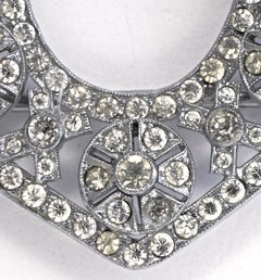 Large Art Deco Silver Tone and Rhinestone Belt Buckle