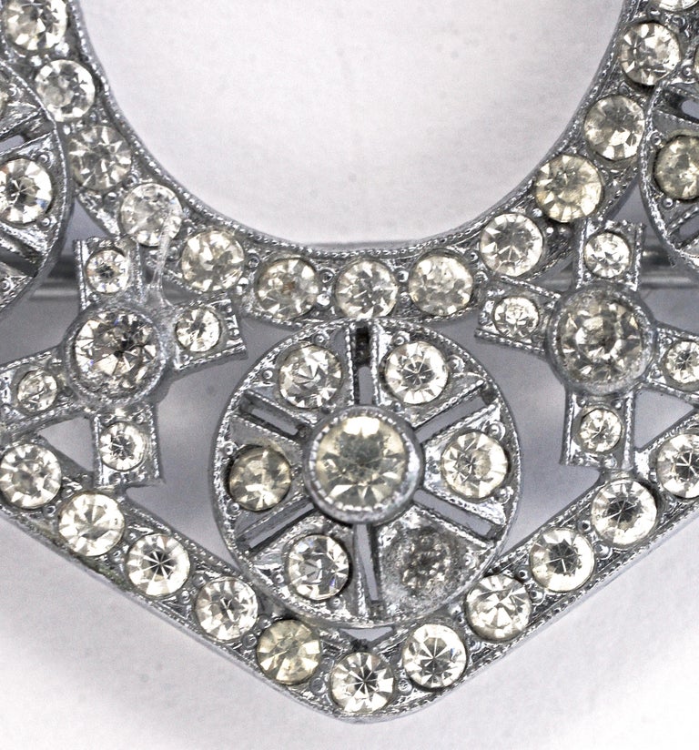 Vintage 30s Rhinestone Belt Buckle Art Deco White & Red Stones – 3 inches