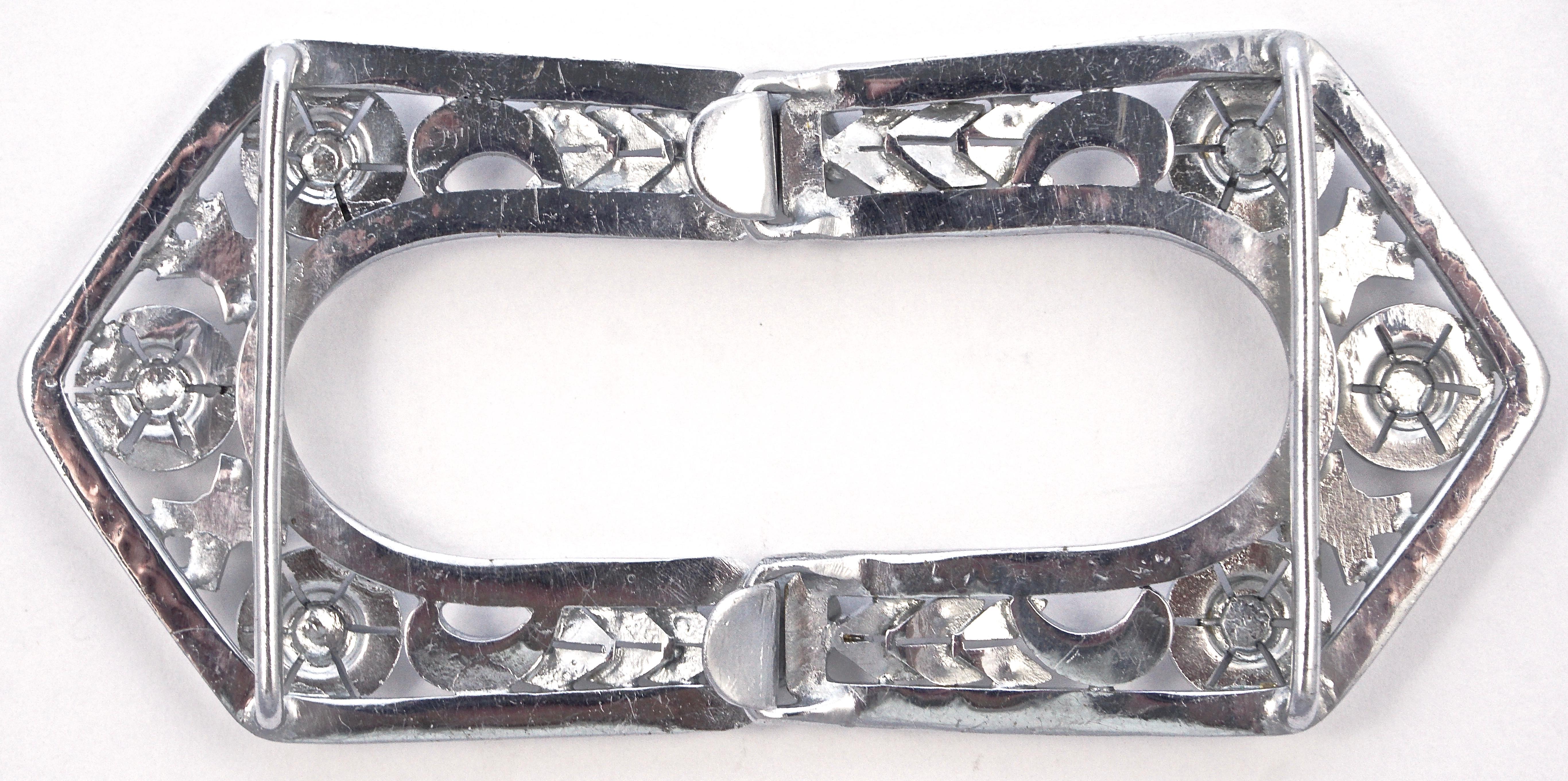 Large Art Deco Silver Tone and Rhinestone Belt Buckle For Sale 1