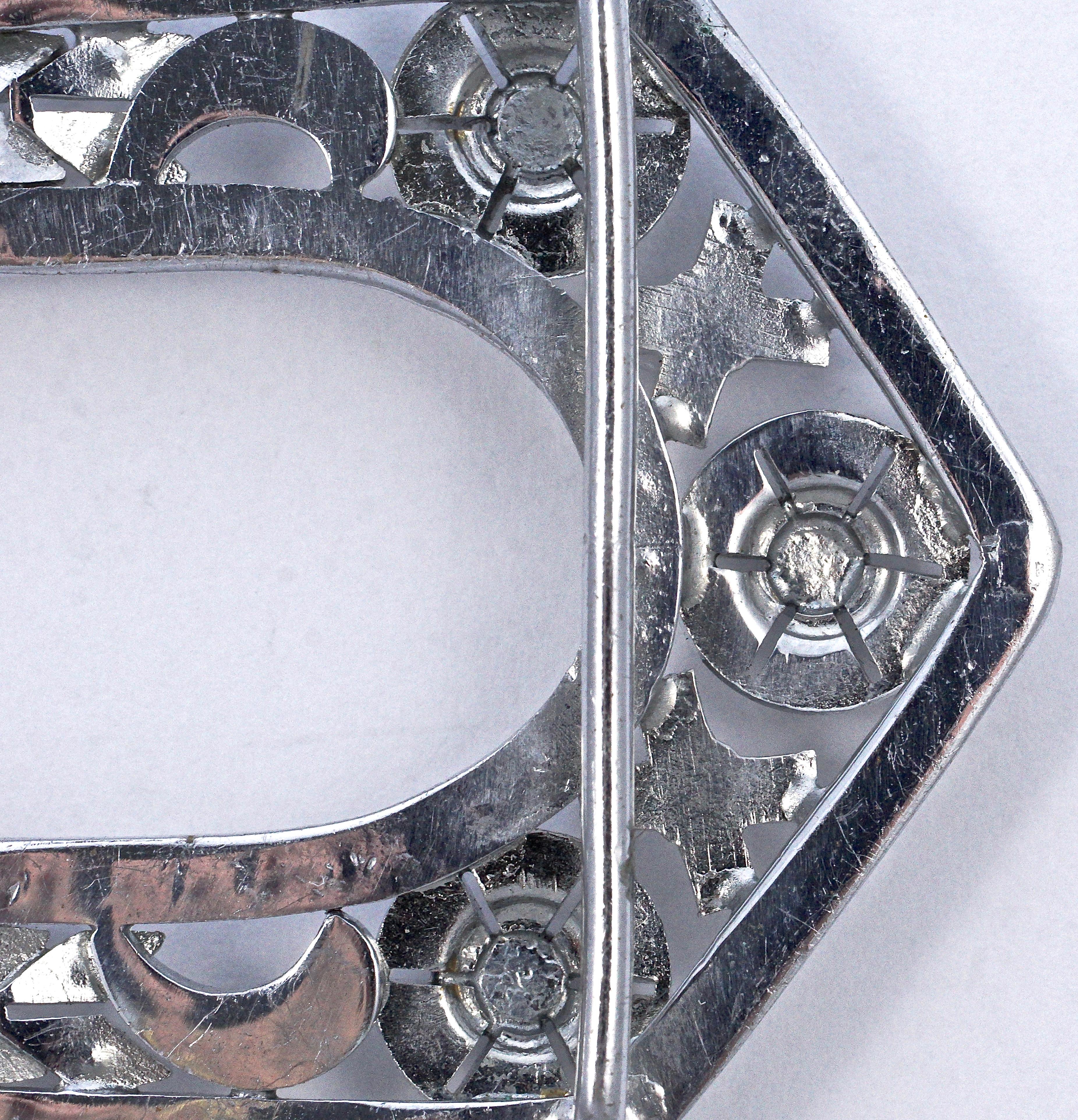 Large Art Deco Silver Tone and Rhinestone Belt Buckle 2