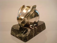 Art Deco Silvered Bronze Sculpture of a Rabbit, Edouard Marcel Sandoz