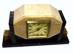 Large Art Deco Solid Marble Mantle Clock