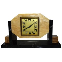 Large Art Deco Solid Marble Mantle Clock