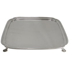 Large Art Deco Square Serving/Cocktail Tray in Silver Plate by Mappin and Webb