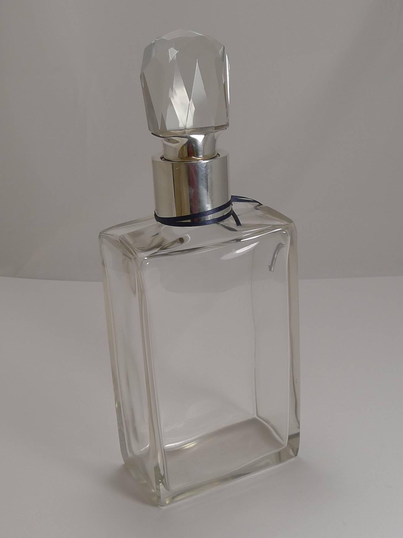 English Large Art Deco Sterling Silver Lockable Decanter by Asprey, 1918