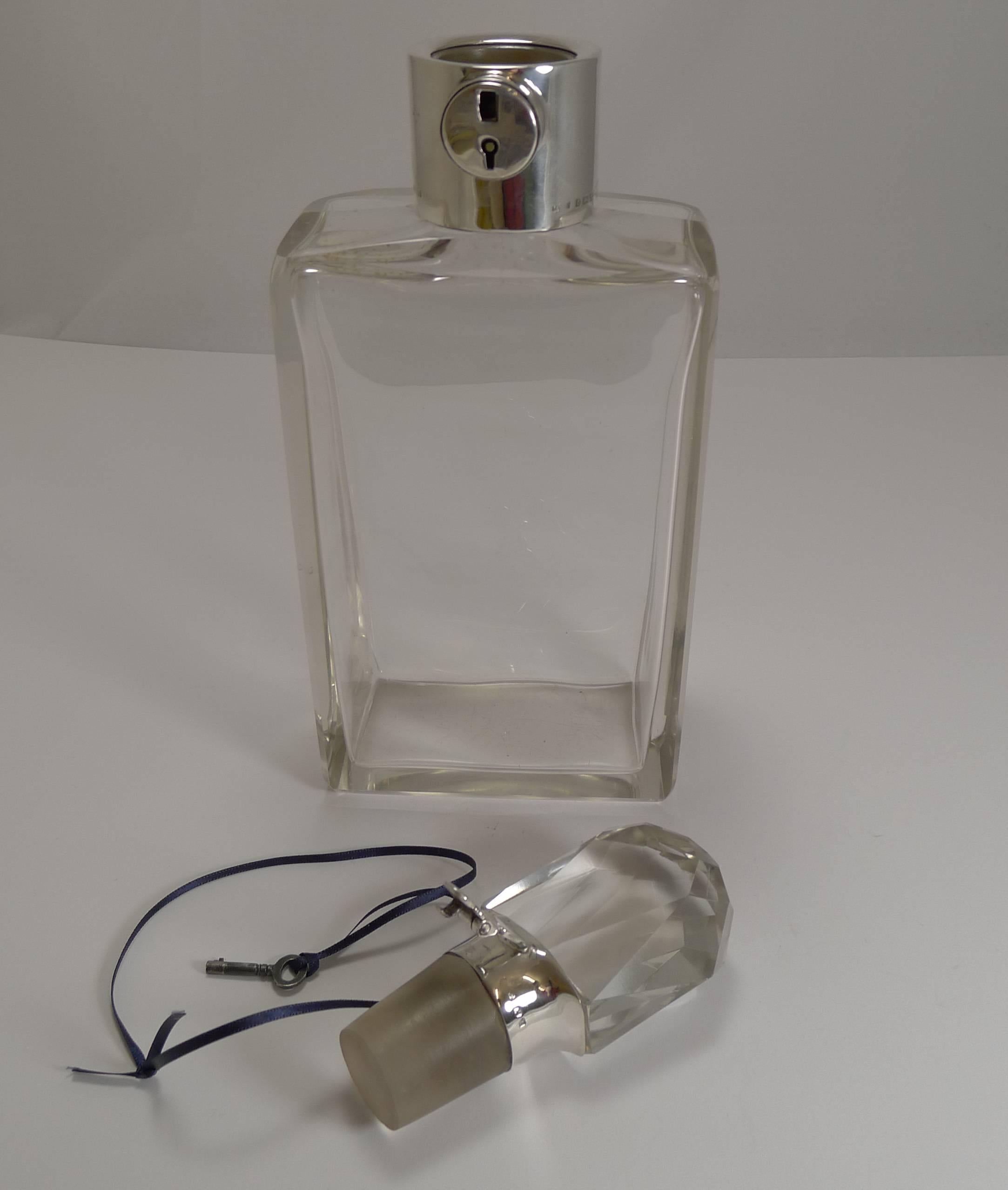 20th Century Large Art Deco Sterling Silver Lockable Decanter by Asprey, 1918