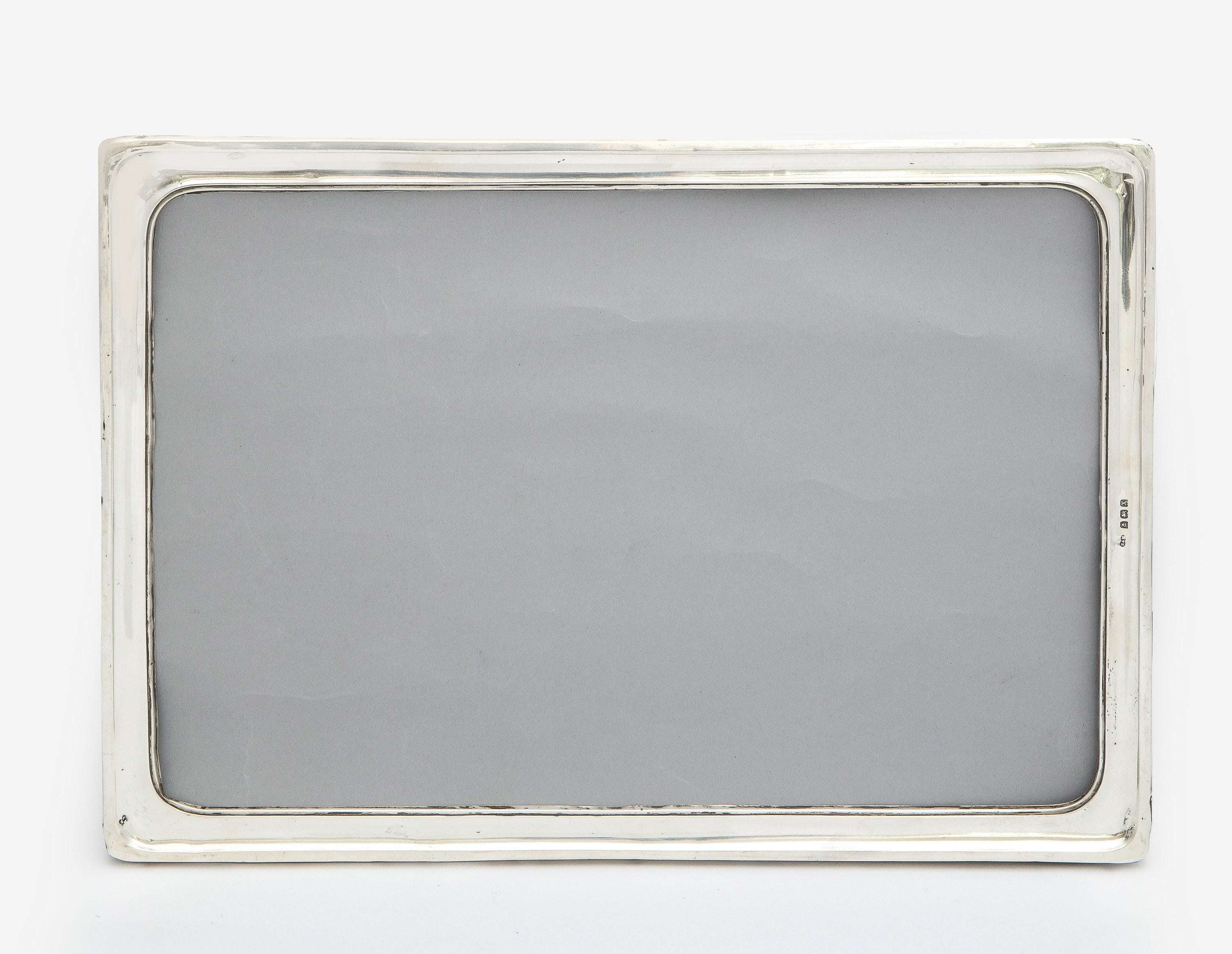 English Large Art Deco Sterling Silver Wood-Backed Picture Frame For Sale