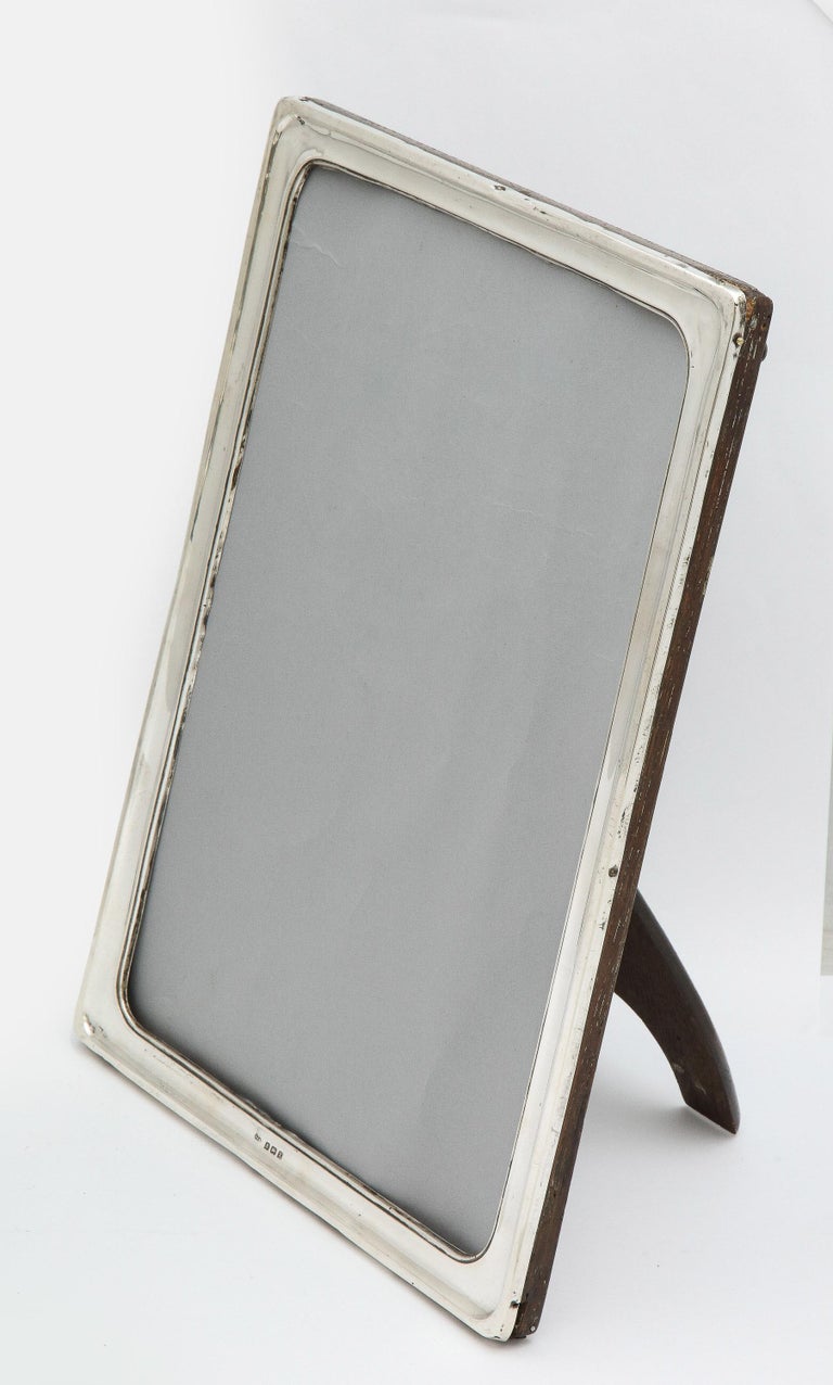 Large Art Deco Sterling Silver Wood-Backed Picture Frame In Good Condition For Sale In New York, NY
