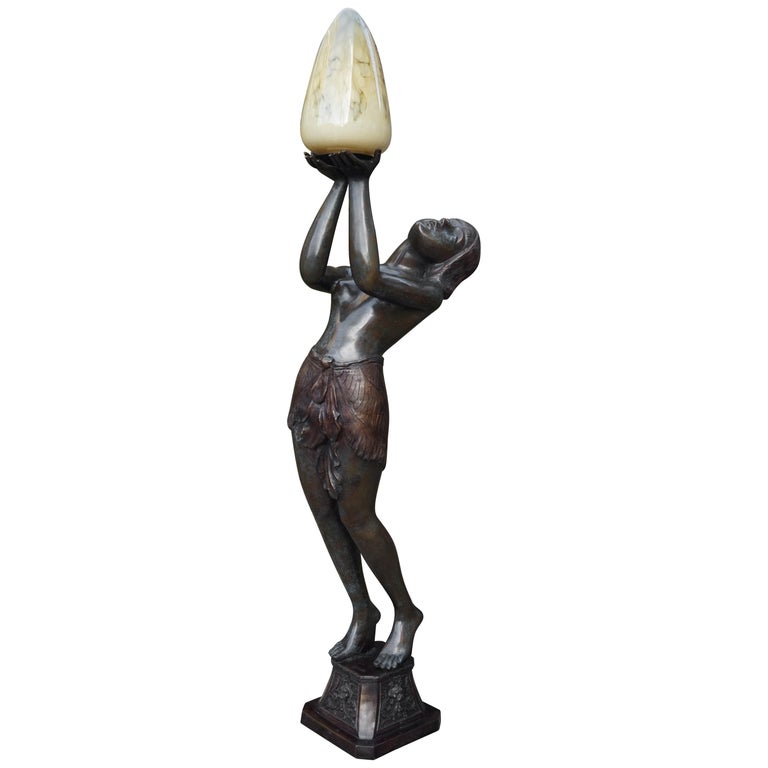 Large Art Deco Style Bronze and Glass Lady Sculpture Floor ...