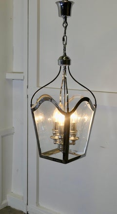 Large Art deco Style Chrome and Glass Lantern, Hall Light