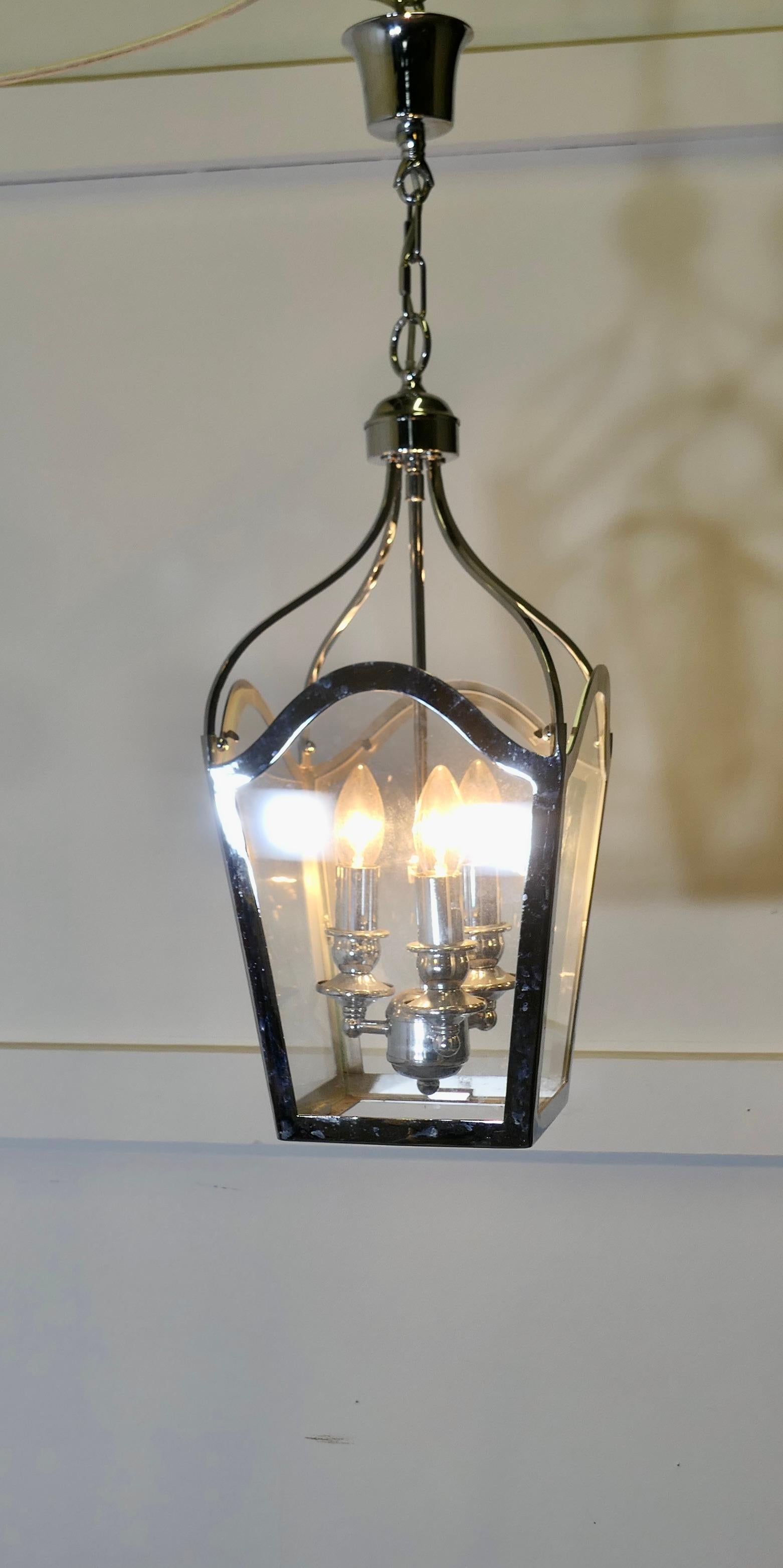 Large Art deco Style Chrome and Glass Lantern, Hall Light In Good Condition For Sale In Godshill, Isle of Wight