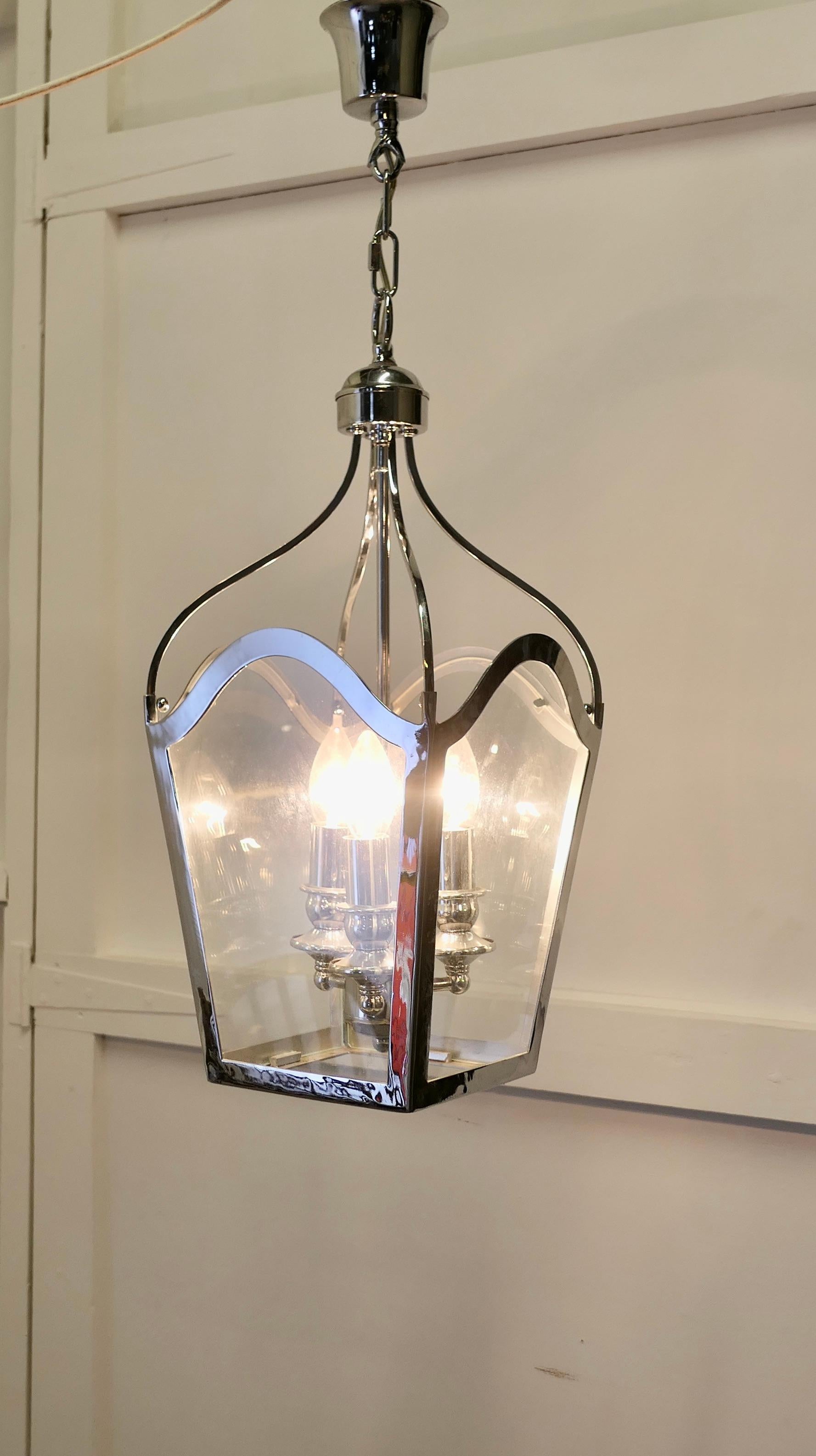 Mid-20th Century Large Art deco Style Chrome and Glass Lantern, Hall Light For Sale