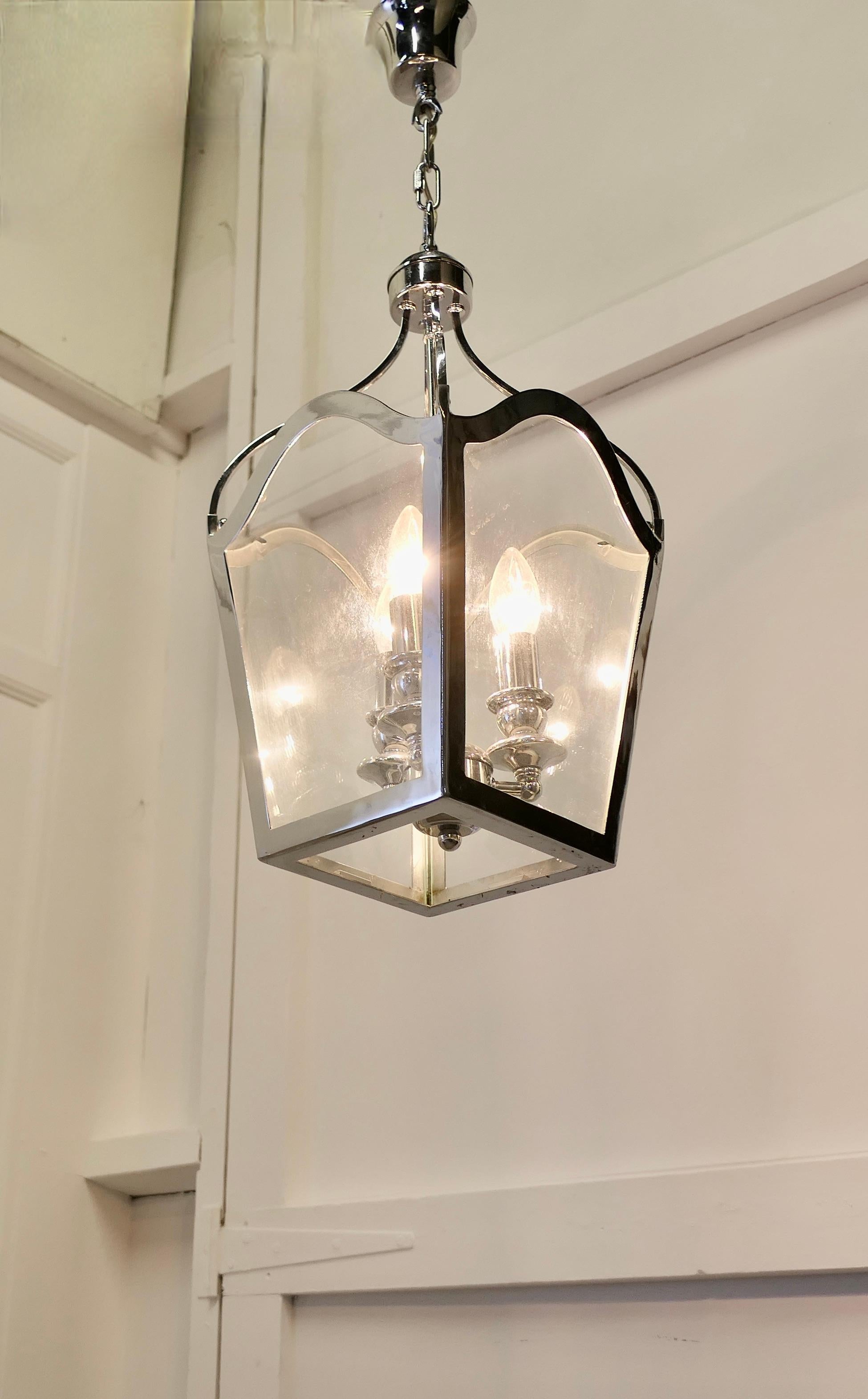 Large Art deco Style Chrome and Glass Lantern, Hall Light For Sale 1