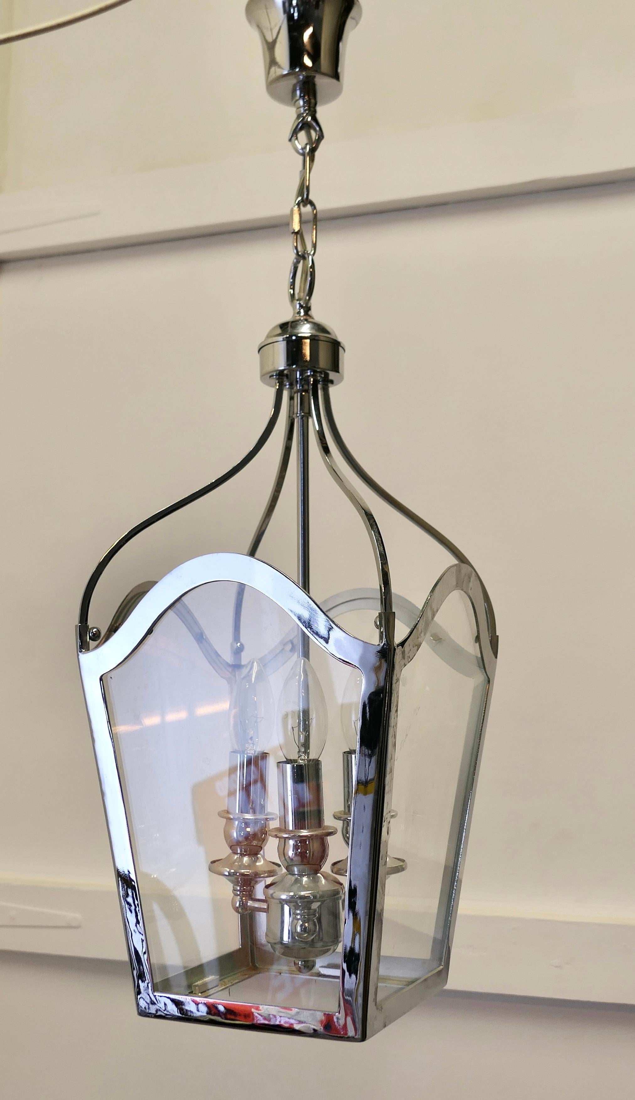 Large Art deco Style Chrome and Glass Lantern, Hall Light For Sale 2